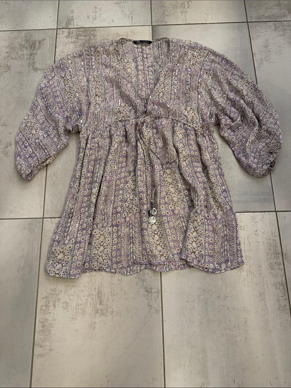 Zara Light Purple Floral Peasant Top - Women